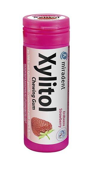 MIRADENT Xylitol Kaugummi Kids Erdbeere 30 Stk