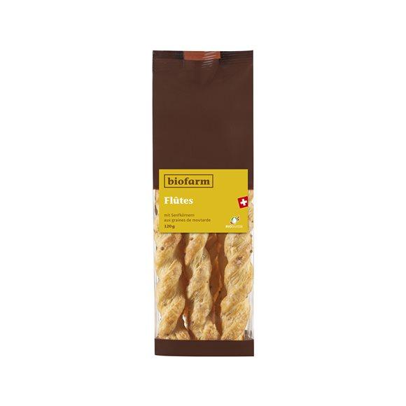 BIOFARM Flûtes mit Senfkörnern Knospe CH 120 g